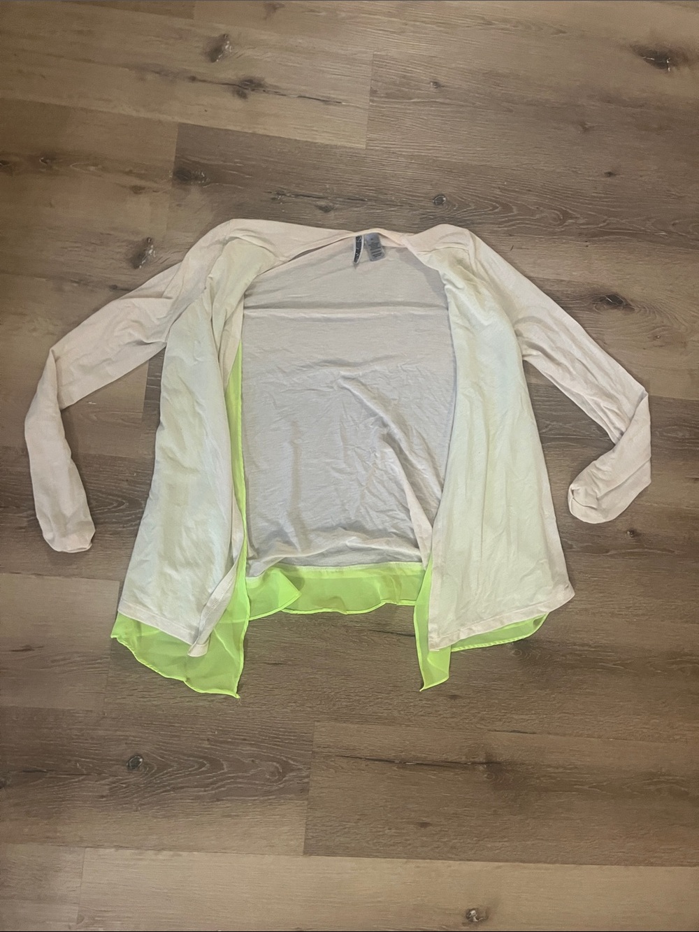 Lightweight Cream and Lime Green Open Cardigan